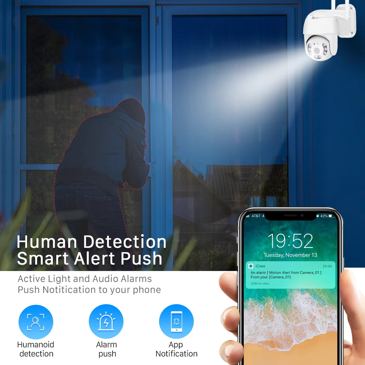 5MP WiFi PTZ Security Camera with AI Human Tracking, Two-Way Audio & V380 Pro Aap - Univercell