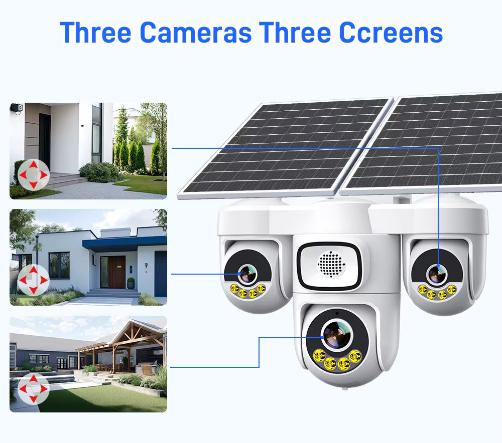 15MP Triple-Lens 4G Solar PTZ Security Camera 12000mAh AOV, Human Detection, Waterproof