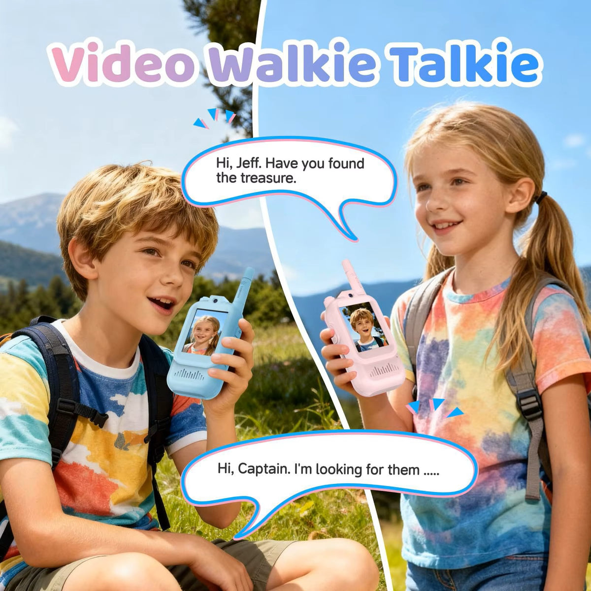 Kids Video Walkie-Talkie 2.0" IPS Screen, 400m Range, Voice Changer & Indoor & Outdoor Play