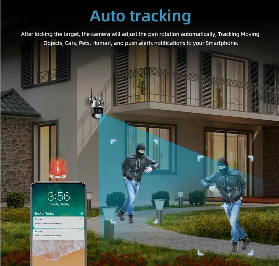 8MP 4G (Works ON NZ Sim) SIM PTZ Security Camera with AI Human Detection, Night Vision & V380 Pro