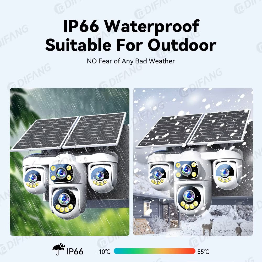 20MP 4G SIM (Works On NZ SIM) Solar 4-Lens PTZ Security Camera 12000mAh with 4-Screen View