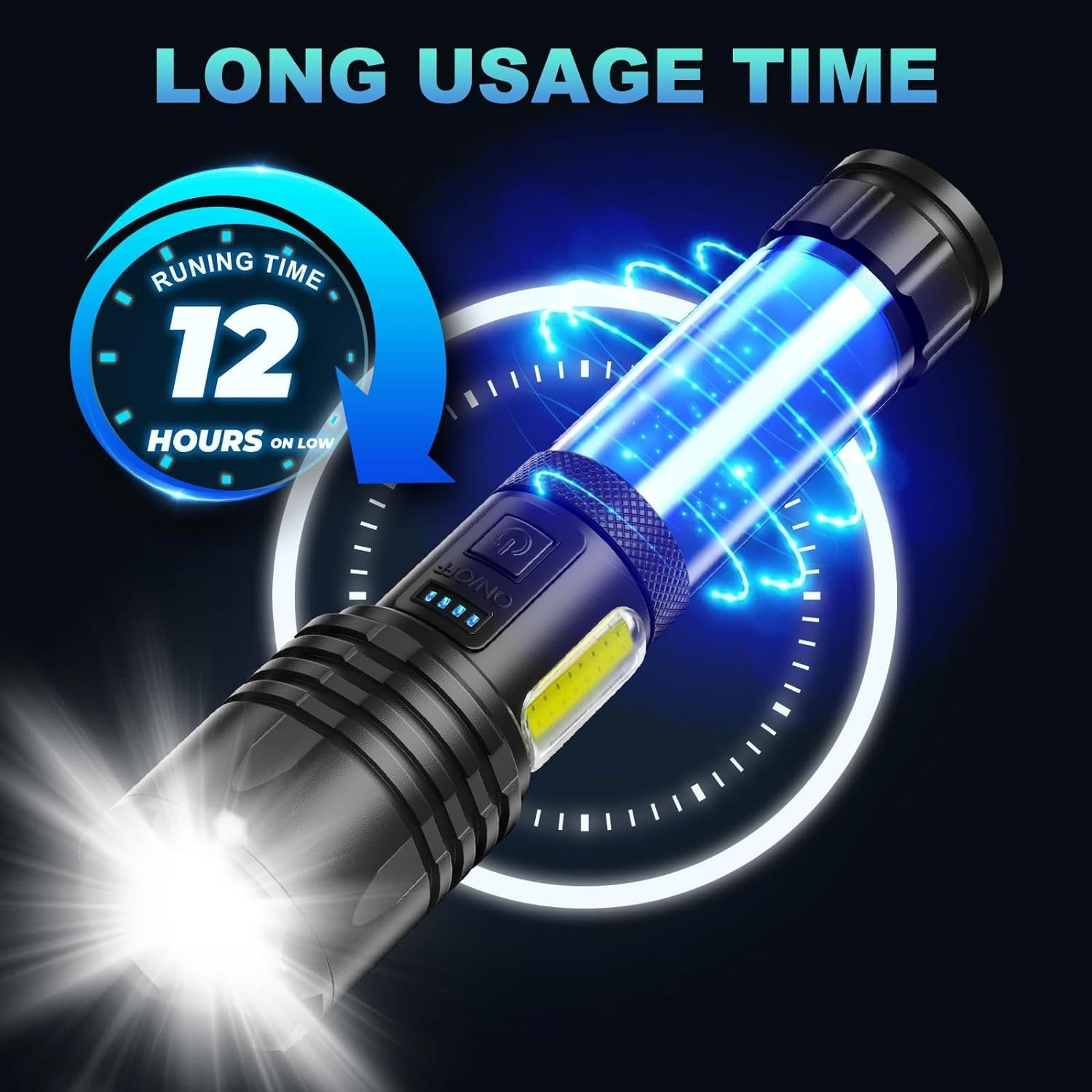 Super Bright Rechargeable LED Flashlight Torch– 5000mAh, 7 Light Modes