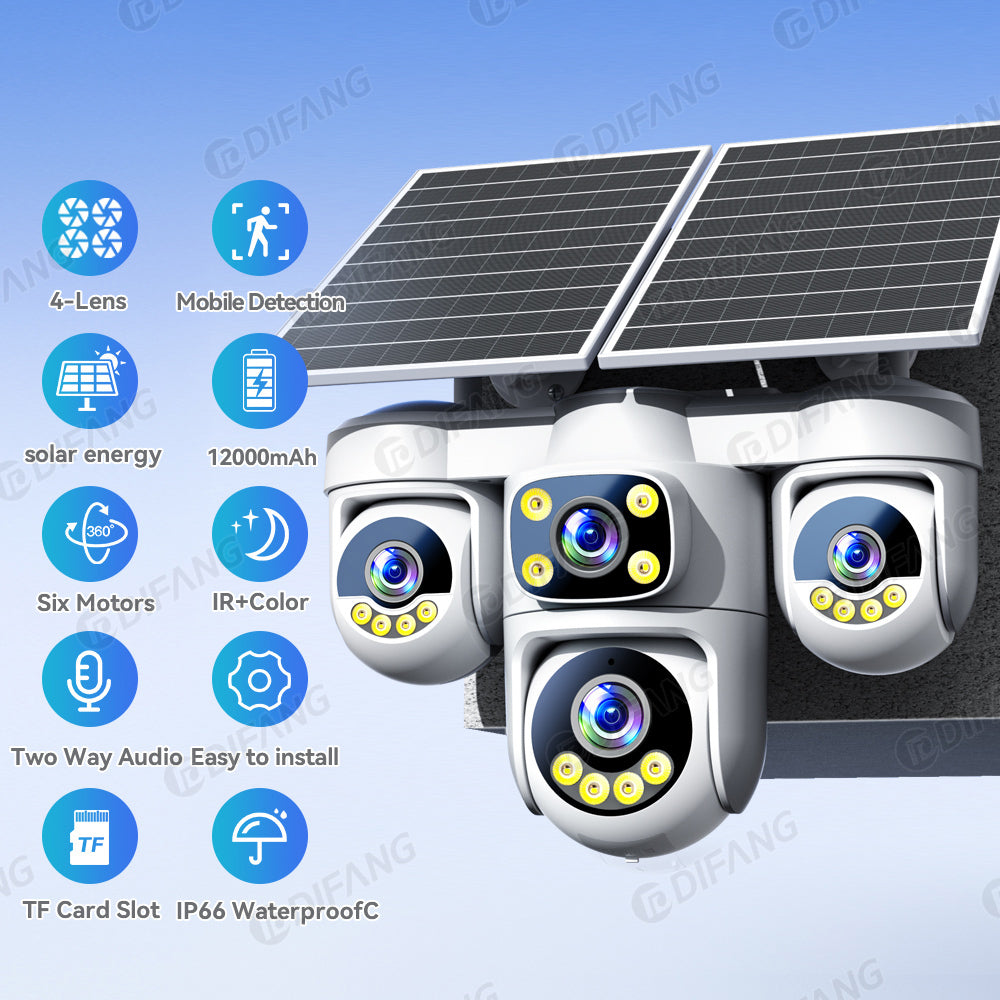 20MP 4G SIM (Works On NZ SIM) Solar 4-Lens PTZ Security Camera 12000mAh with 4-Screen View