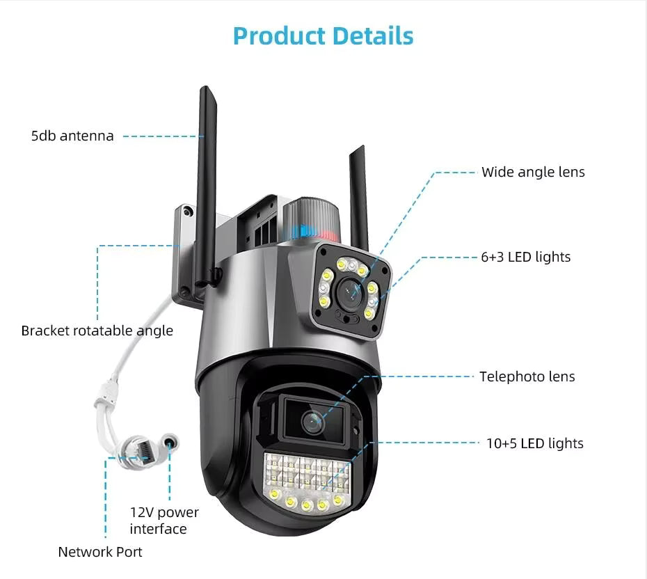 8MP 4G (Works ON NZ Sim) SIM PTZ Security Camera with AI Human Detection, Night Vision & V380 Pro