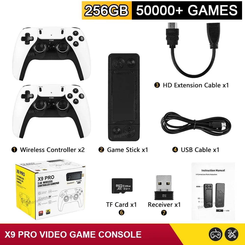 NEW 128G X9 PRO TV Video Game Console Retro Game Stick 45+ Emulator For PS1/PSP/NDS/N64 40000+ Family Games w 2.4G Dual Controll - Univercell