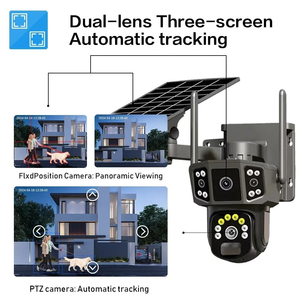 12MP Solar WiFi PTZ Security Camera 360° V380 Pro, Night Vision & Two-Way Audio