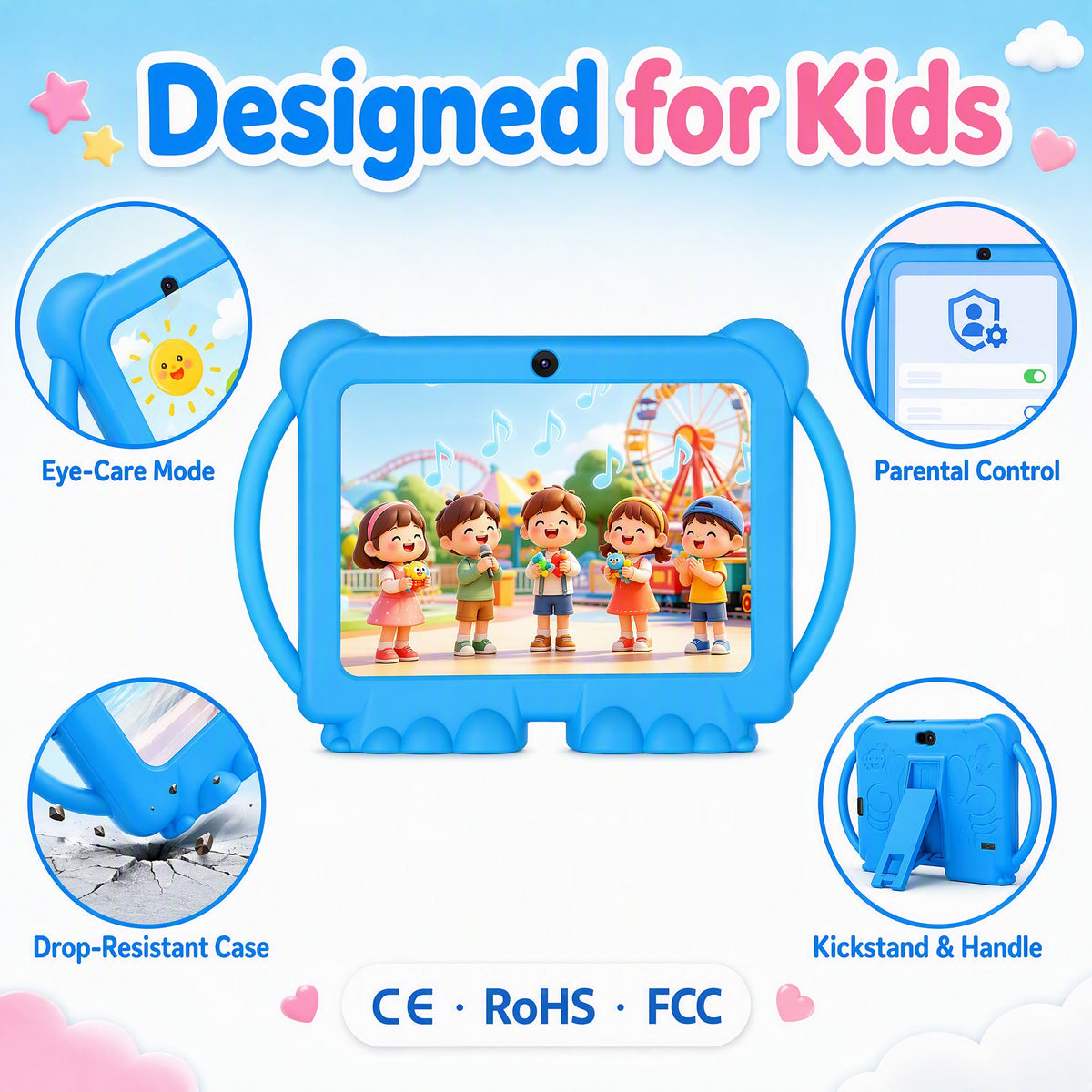 Most Trending 7" Kids Android Tablet 32GB IPS Screen With Protective Case Android 12