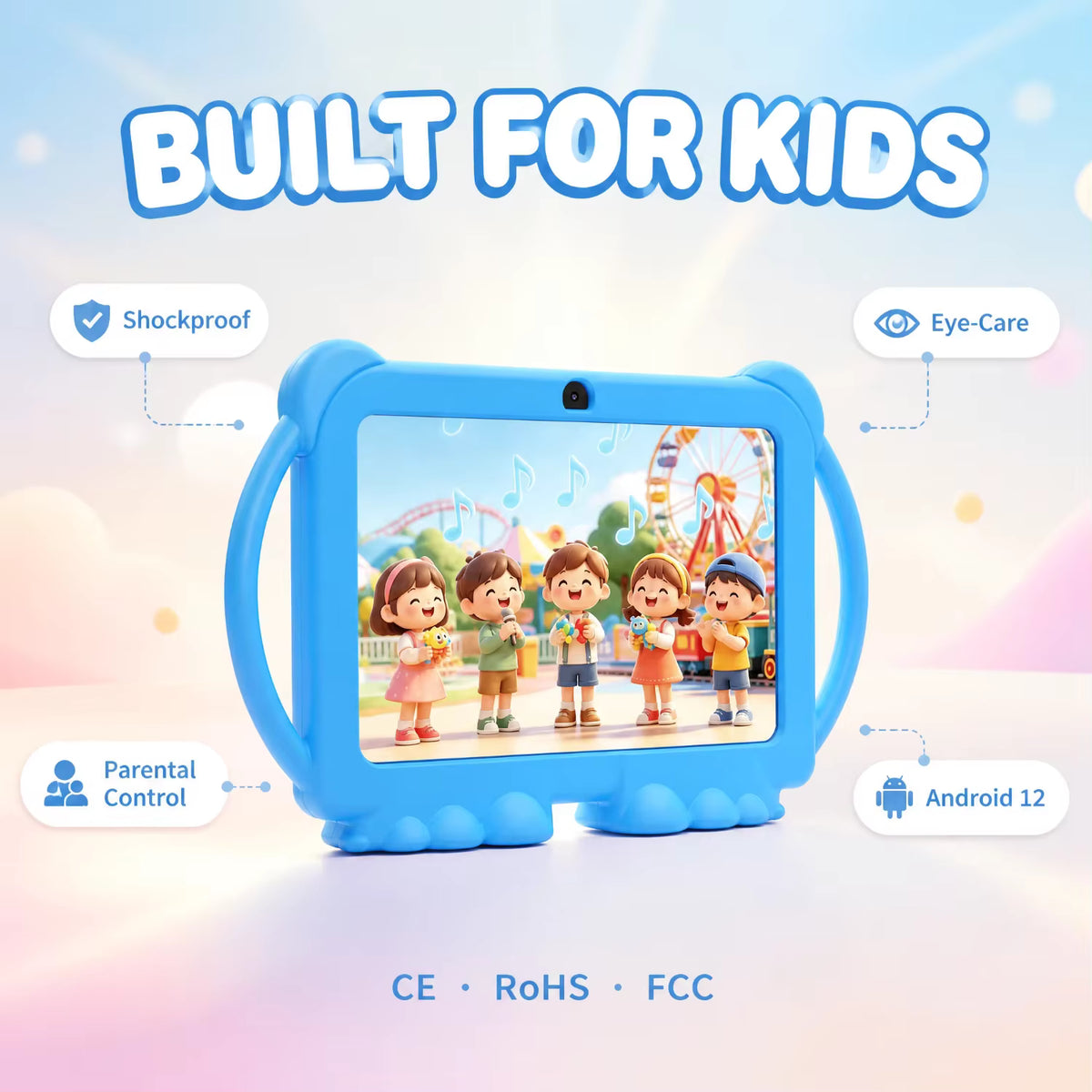 Most Trending 7" Kids Android Tablet 32GB IPS Screen With Protective Case Android 12