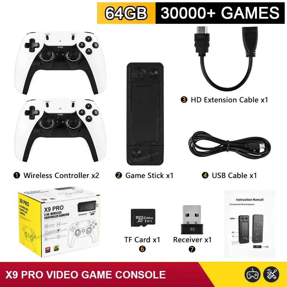 NEW 128G X9 PRO TV Video Game Console Retro Game Stick 45+ Emulator For PS1/PSP/NDS/N64 40000+ Family Games w 2.4G Dual Controll - Univercell