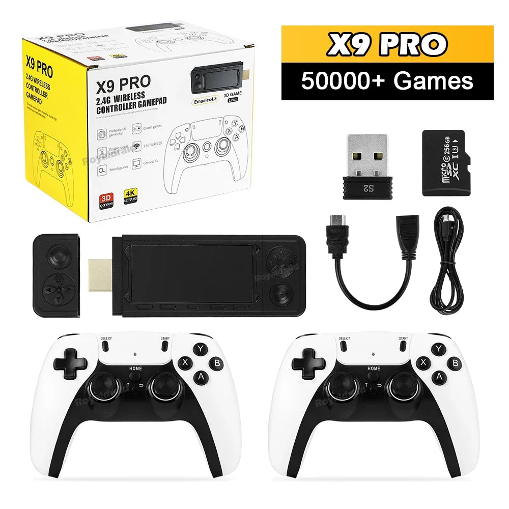 NEW 128G X9 PRO TV Video Game Console Retro Game Stick 45+ Emulator For PS1/PSP/NDS/N64 40000+ Family Games w 2.4G Dual Controll - Univercell