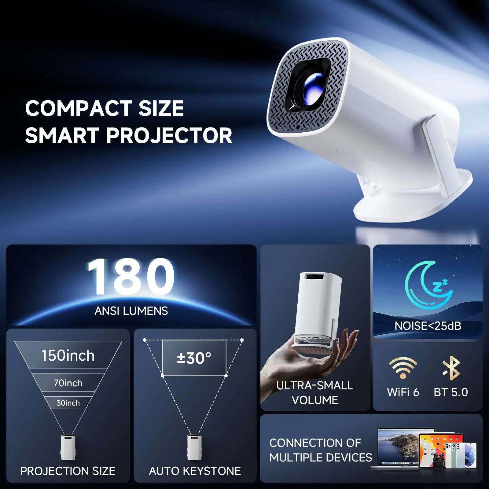 P30PRO Smart Mini Projector Android 14 WiFi6 BT 5.0 Support 4K 1280*720P Smart Home Cinema Outdoor Portable Projector - Univercell