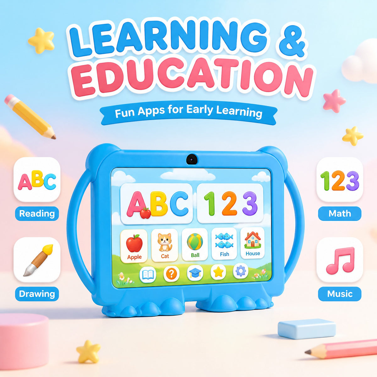 Most Trending 7" Kids Android Tablet 32GB IPS Screen With Protective Case Android 12
