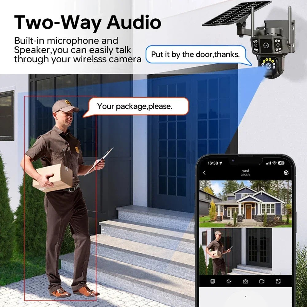 12MP Solar WiFi PTZ Security Camera 360° V380 Pro, Night Vision & Two-Way Audio