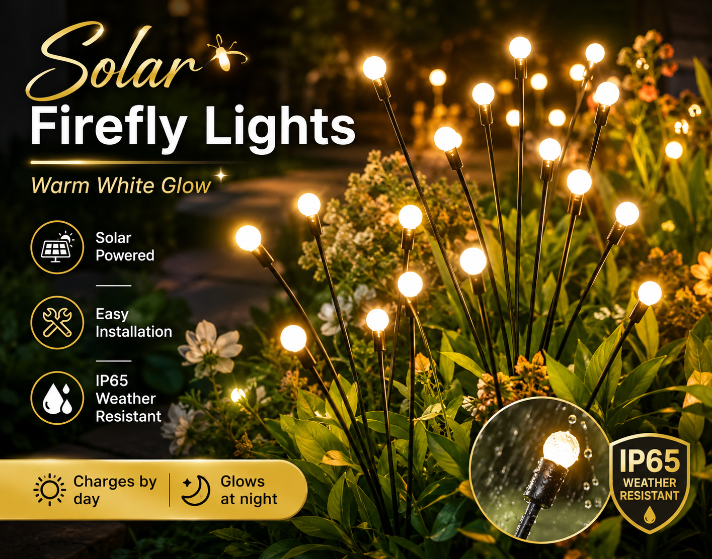 Solar Firefly Garden Lights 8 LED Heads, Waterproof Outdoor Decorative Light