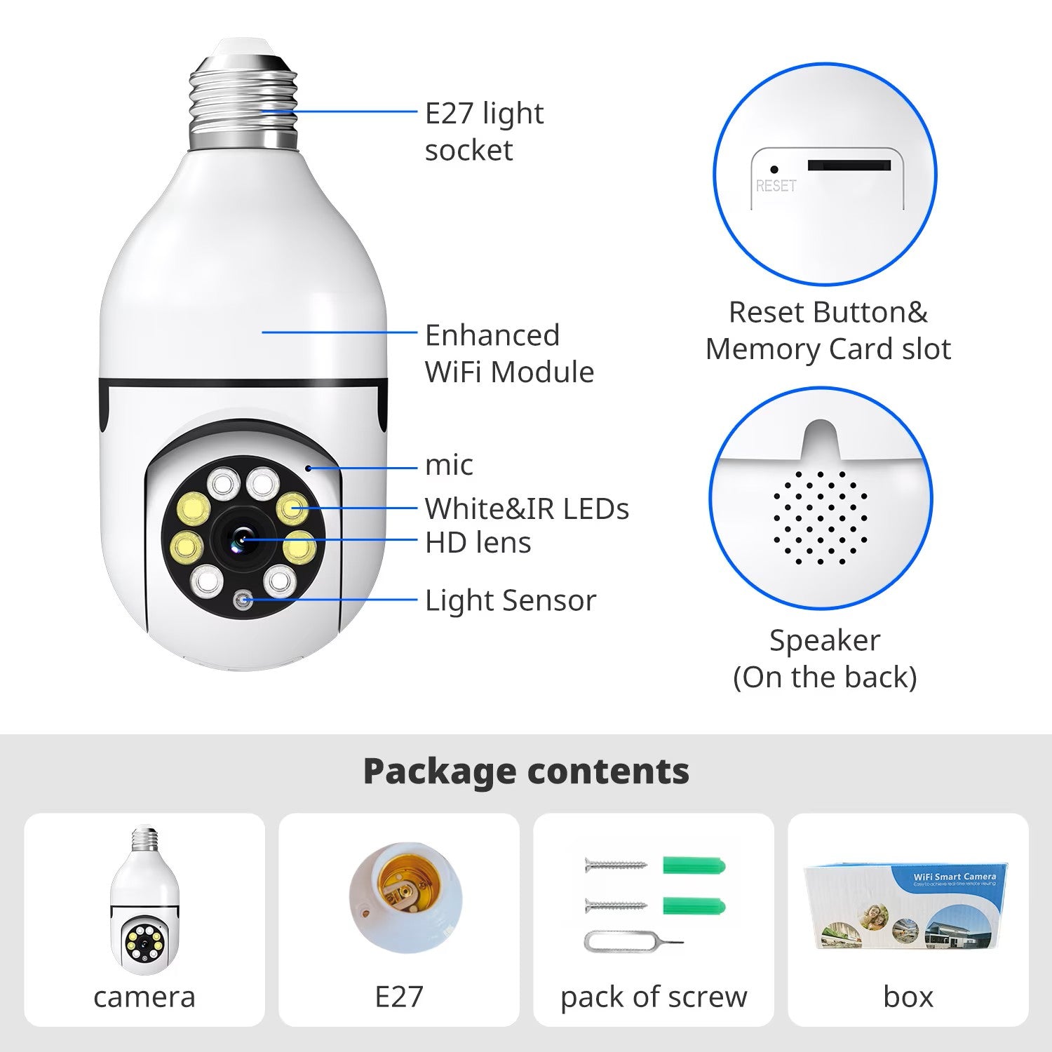 E27 WiFi Light Bulb Camera 360°1080P Security Motion Alert 2-Way Audio - Univercell