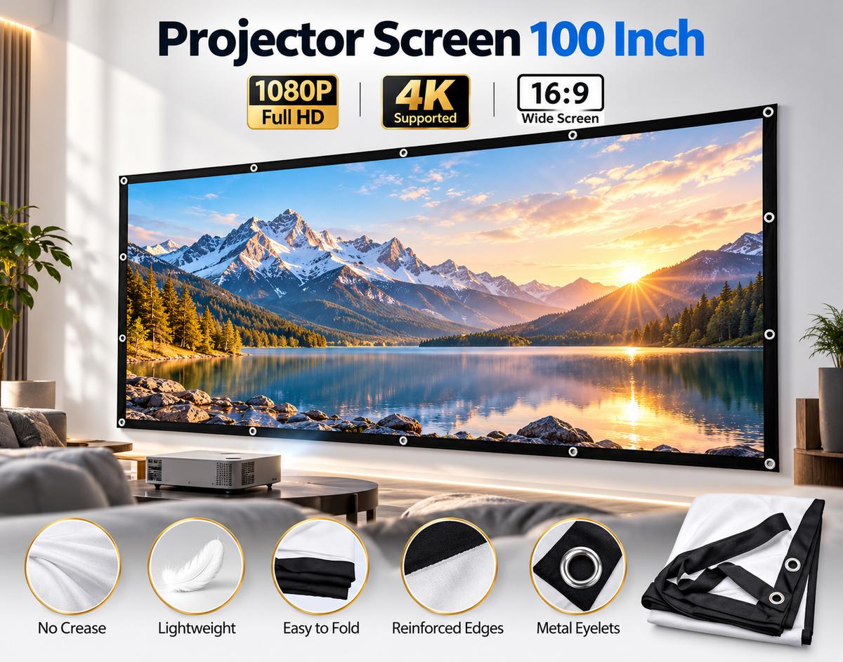 100 Inch16:9 Foldable Projector Screen 4K HD Portable Indoor Outdoor Home Cinema