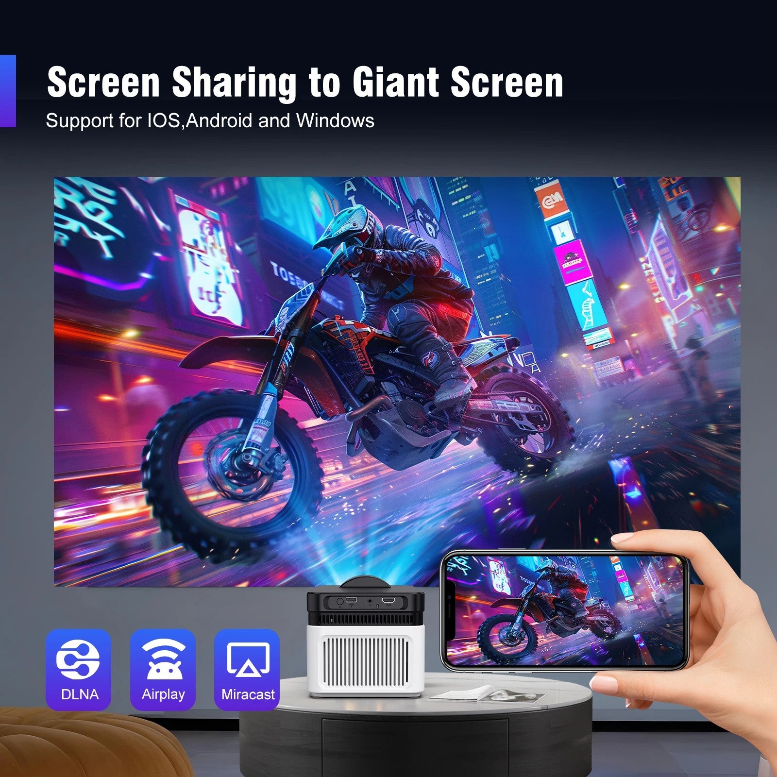 Magcubic HY450 Portable Projector, 8K 1080P, Ultra Short Throw, 900 ANSI, Auto Offset With Remote - Univercell