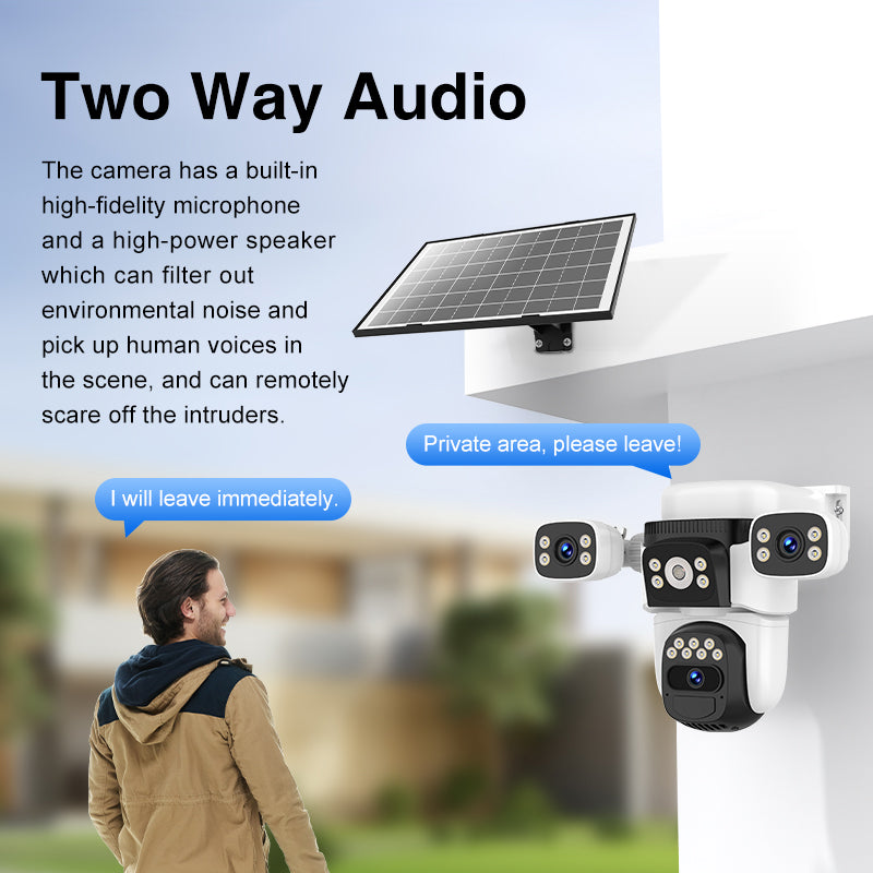 9MP Dual Band WiFi 360° Solar Powered PTZ CCTV Camera 3 Lenses, Human Detection