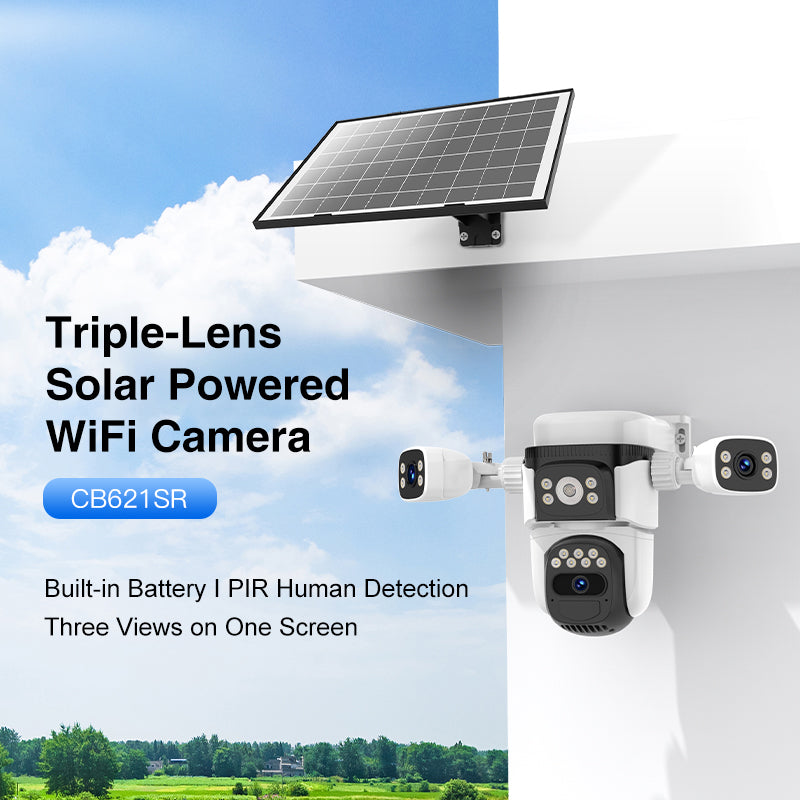 9MP Dual Band WiFi 360° Solar Powered PTZ CCTV Camera 3 Lenses, Human Detection