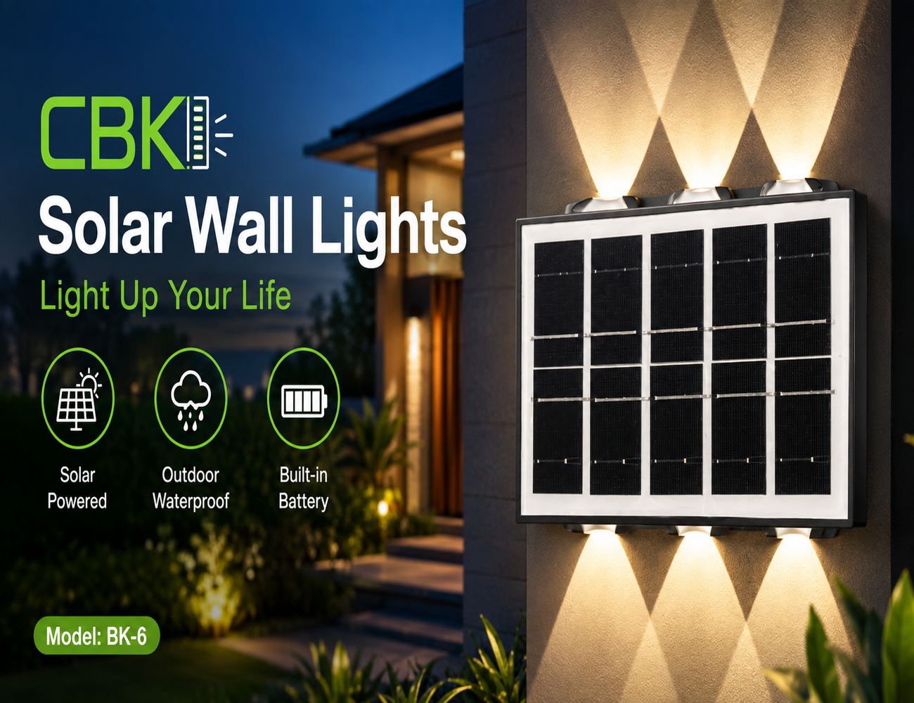 Solar Wall Light 6 High-Brightness LED Lights with Up & Down Design Weatherproof