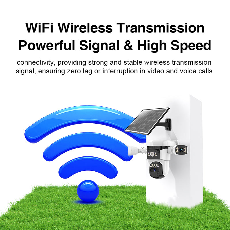 9MP Dual Band WiFi 360° Solar Powered PTZ CCTV Camera 3 Lenses, Human Detection
